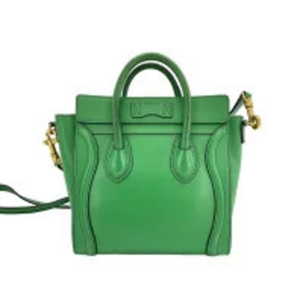 Celine Leather Luggage Tote Handbag Green